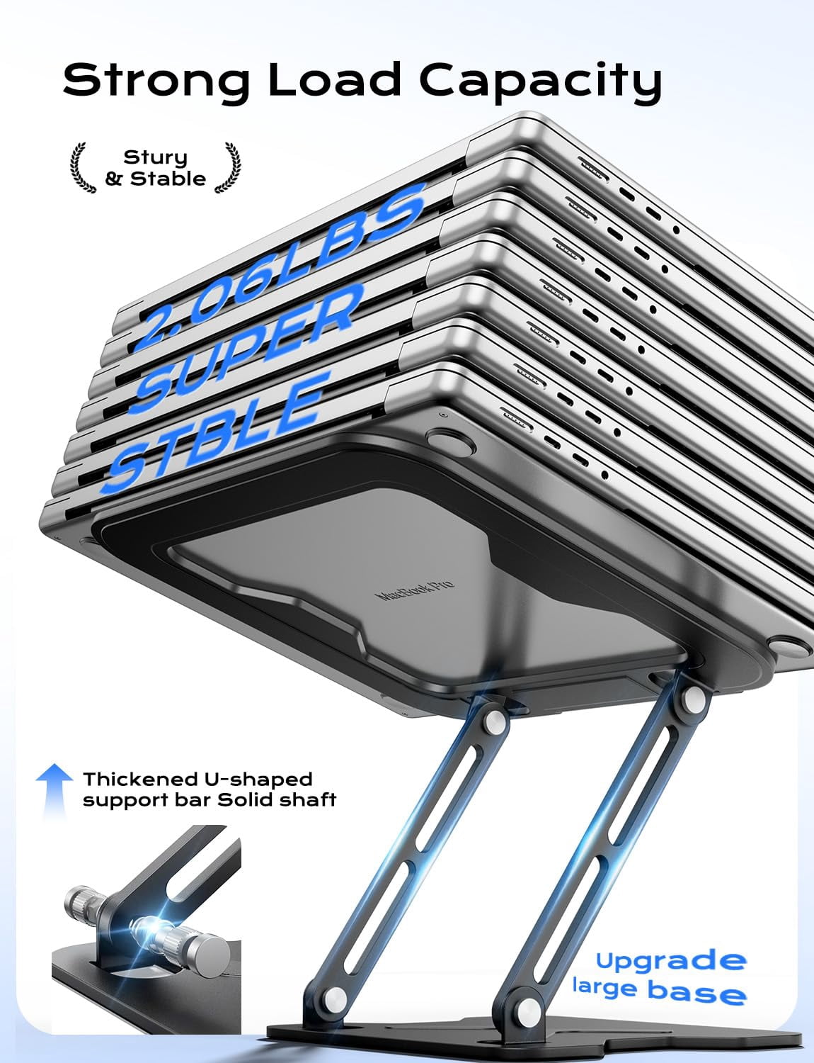 Adjustable Laptop Stand For Desk  Metal Foldable Riser Portable Holder Mount Ventilated Notebook Macbook Air Pro All 10-16'' Notebooks Laptops Black