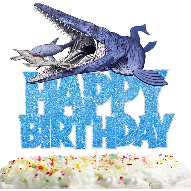 Happy Birthday Cake Topper Shark Blue Glitter The Sea Ocean Fish