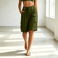 thumbnail image 2 of Admvng Womens Linen Shorts Summer Button Casual Cargo Bermuda Shorts with Pockets, 2 of 7