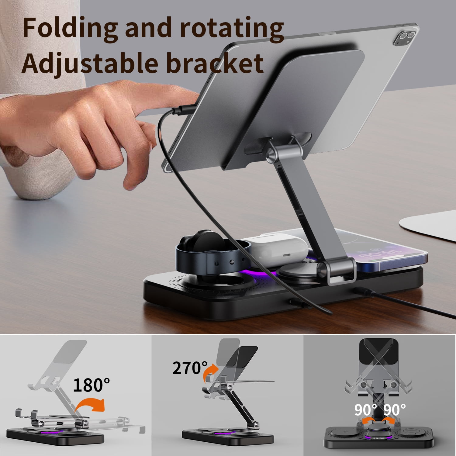 4 in 1 Fast Charging Station for iPhone, Wireless Charger for iPhone16/15/14/13/12 Series, iPad, Apple Watch, AirPods, Android Samsung Series and More, Black
