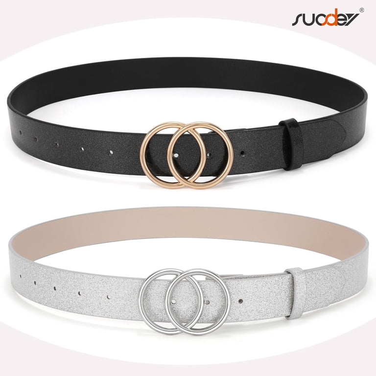Women Leather Belt Fashion Double O-ring Soft Faux Leather Waist Belts 7254 SUOSDEY Women Leather Belt Fashion Double O-Ring Soft Faux  main image 3