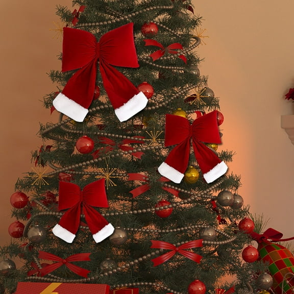 Velvet Christmas Bow - Red, Portable Christmas Tree Decoration Wreath Bow, 1 Piece (Small)