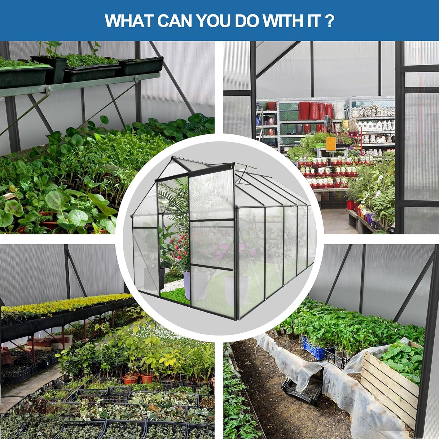 6x10 FT Polycarbonate Greenhouse Raised Base and Anchor Aluminum Heavy Duty Walk-in Greenhouses for Outdoor Backyard in All Season
