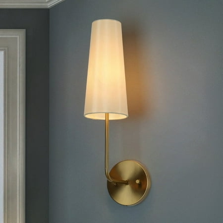 

Mid-Century Modern 1-Light Gold Wall Sconces Fabric Bathroom Vanity Lights - 4.7 L x 7 W x 17.5 H