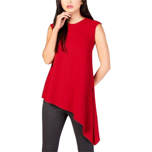 Anne Klein Womens Asymmetrical Hem Pullover Blouse, Red, 2