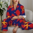 thumbnail image 6 of KLL Red Floral Print Women's Long Sleeve Pajamas with Pants Sleepwear Loungewear 2 Set-Small, 6 of 8