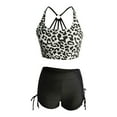 thumbnail image 7 of Honeeladyy Womens High Waisted Bikini Sets Sports Two Piece Swimsuits Printed Strap Top with Side Tie Boyshorts Black L, 7 of 7