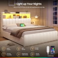thumbnail image 4 of Aunfebrco Queen Size Bed with Bookcase Headboard and 4 Oversized Drawers, Upholstered Bed Frame with Storage,Queen Platform Bed Frame with LED Lights and Charging Station, Strong Metal Slats,White, 4 of 9