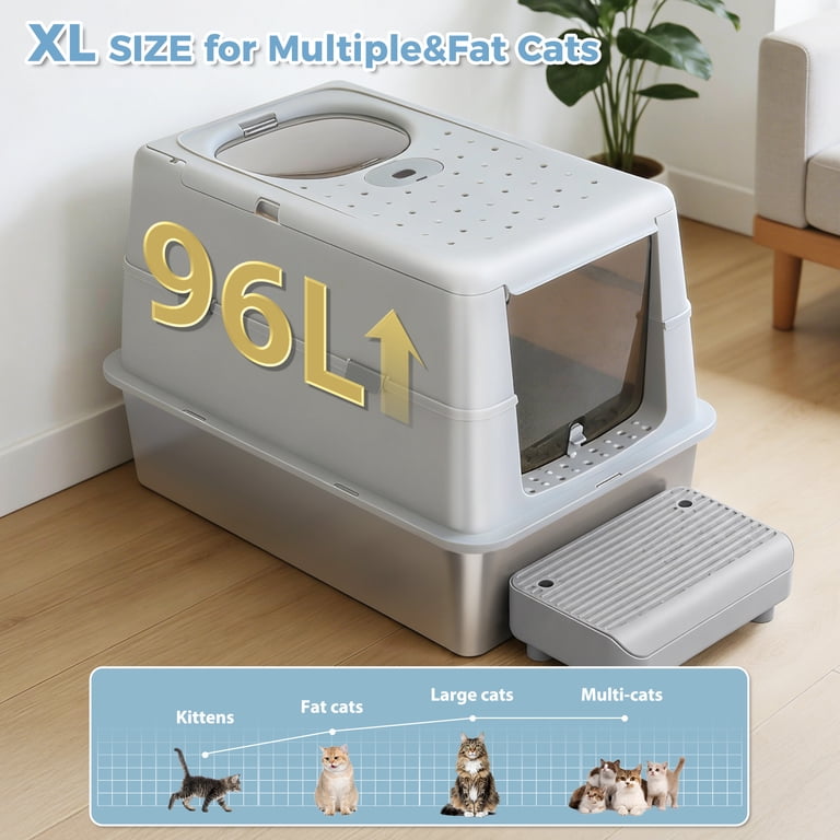 Pawz Road Stainless Steel Enclosed Litter Box with Filter photo 6
