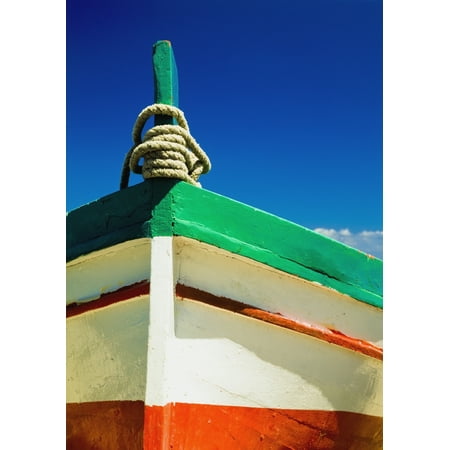 Close Up Of Bow Of Fishing Boat Painted With Italian Colors Stretched Canvas - Ellen Rooney  Design Pics (13 x