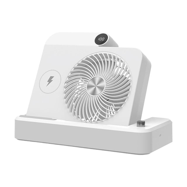 Ventilador de escritorio portátil con base de carga USB, ventilador personal plegable, viento fuerte, aire silencioso. blanco