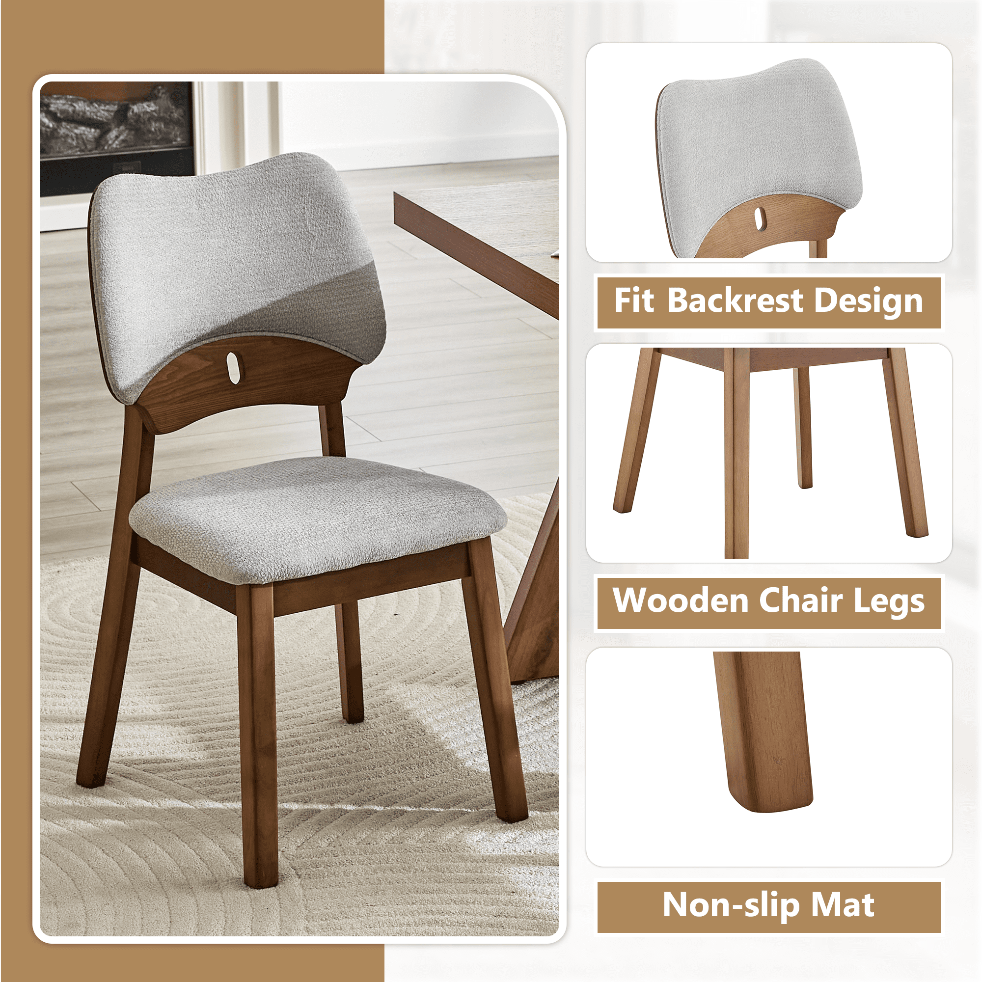 Leumius Dining Chairs Set of 2, Gray Soft Fabric Packaging on the Backrest and Seat Cushion, Hollowed Out Backrests for Kitchen Dining Room