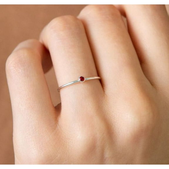 Garnet Gemstone 925 Sterling Silver Minimalist Dainty Birthstone Stacking Ring