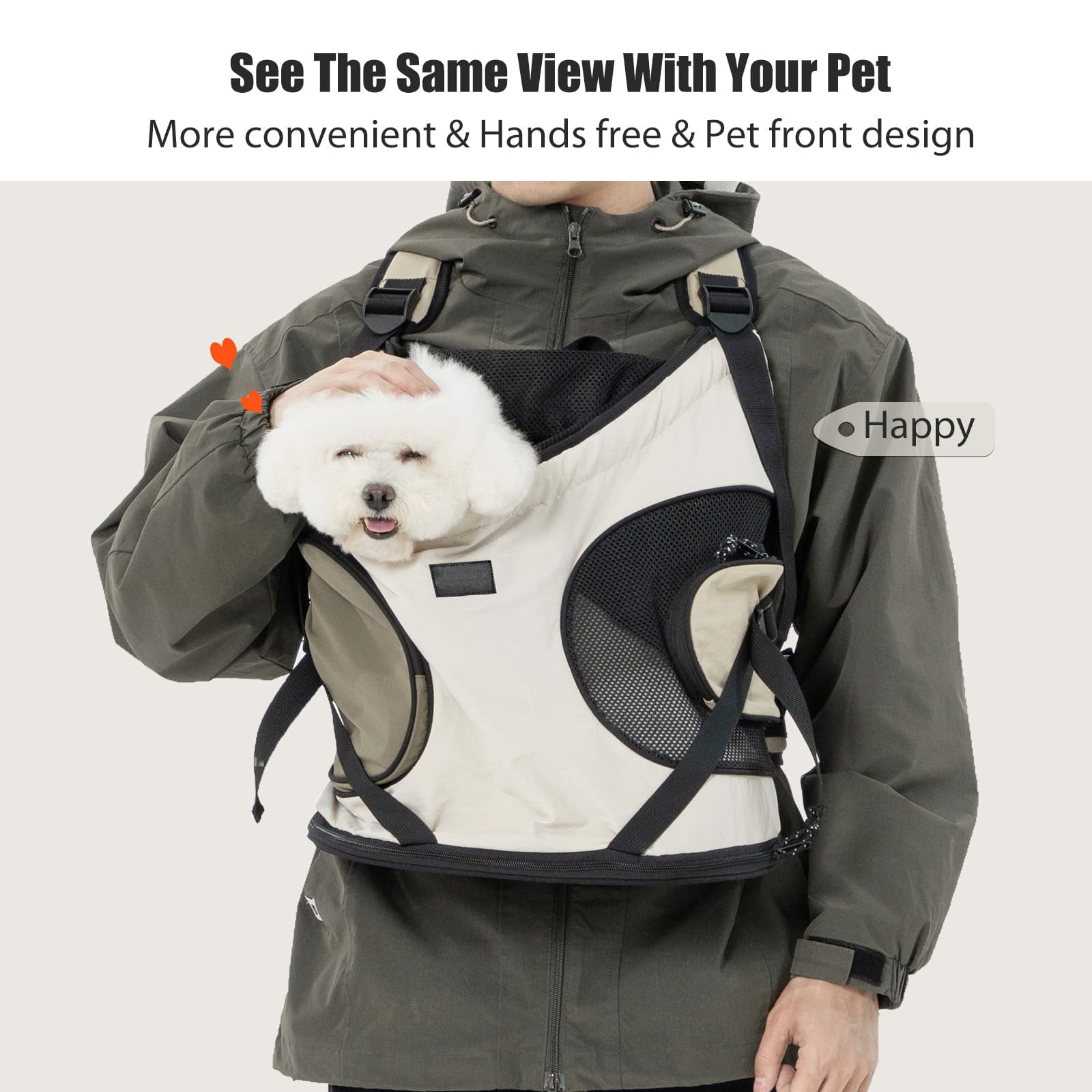 Pet Carrier Backpack, Adjustable Pet Front Cat Dog Carrier Backpack Travel Bag, Legs Out, Easy-Fit for Traveling Hiking Camping for Small Medium Dogs Cats Puppies(14.2"*21.7",Beige)
