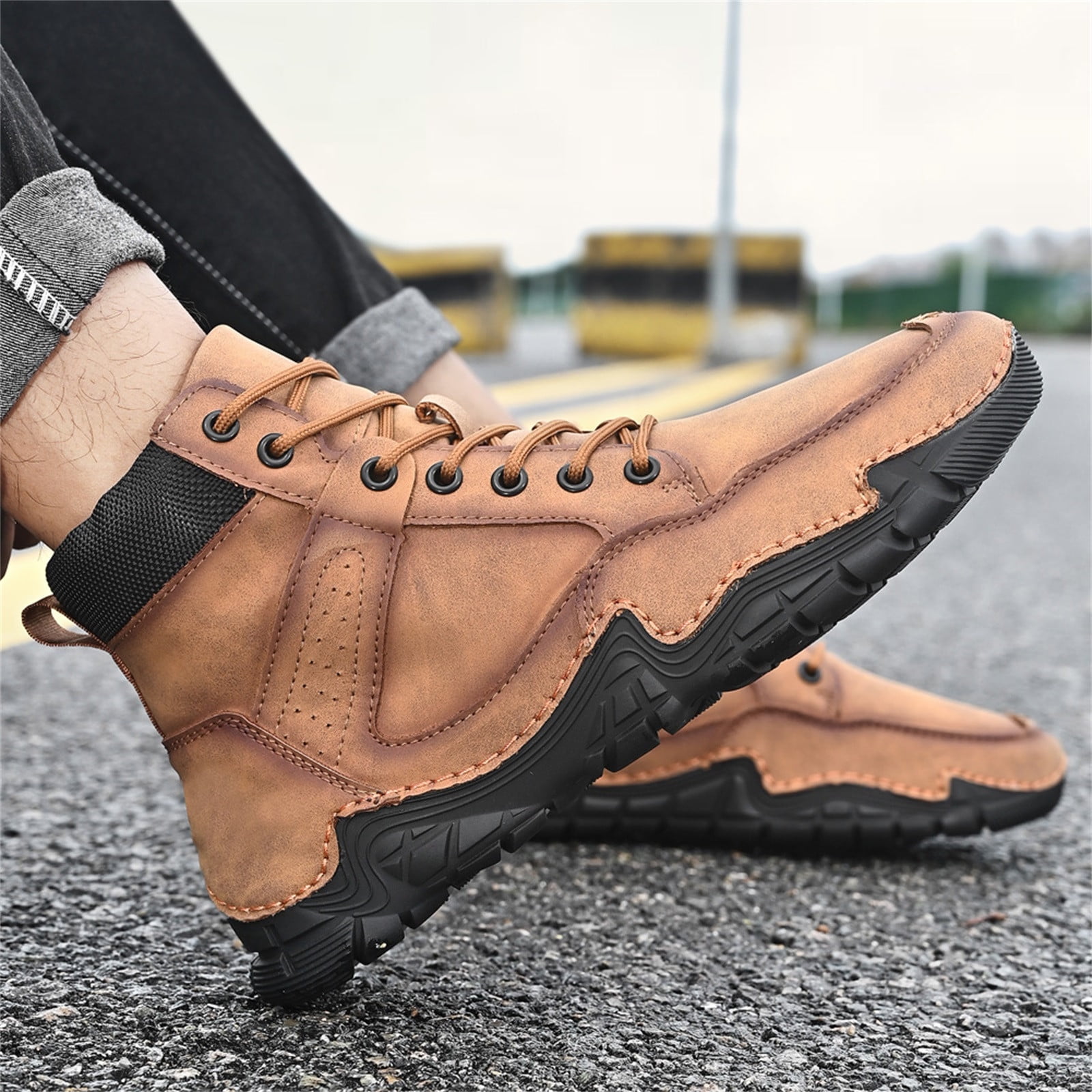 PEONAVET Men's Chelsea Boots For Men High Top Casual Mens Leather