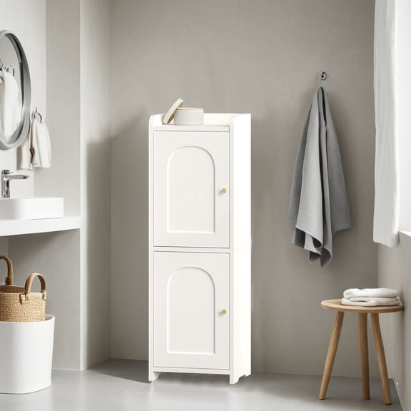 Hzuaneri Bathroom Storage Cabinet, 29.5" Tall Small Corner Freestanding Floor Cabinet with 2 Doors & Adjustable Shelf for Narrow Spaces, White