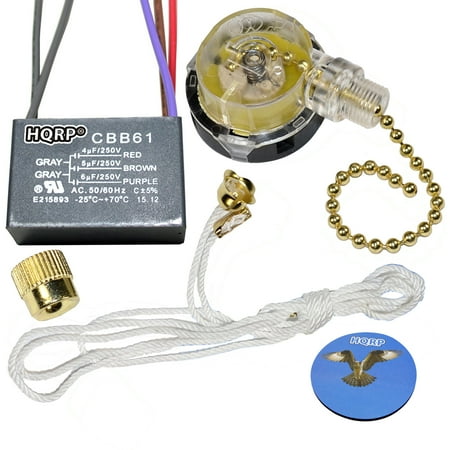 Hqrp Kit Ceiling Fan Capacitor Cbb61 4uf 5uf 6uf 5 Wire And 3