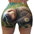 thumbnail image 2 of Gukieu Daisy Sleeping Sloth Print Women's Sports Shorts, Elastic Waist High Stretch Running Yoga Gym Sweatpants-X-Large, 2 of 8