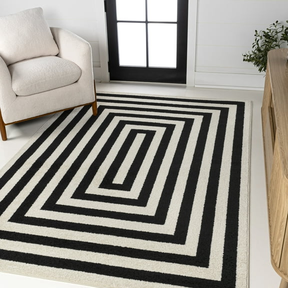 JONATHAN Y MOROCCAN HYPE 5 x 8 Area Rug, Bandol Mitre Stripe - Black/Ivory, MOH211F-5