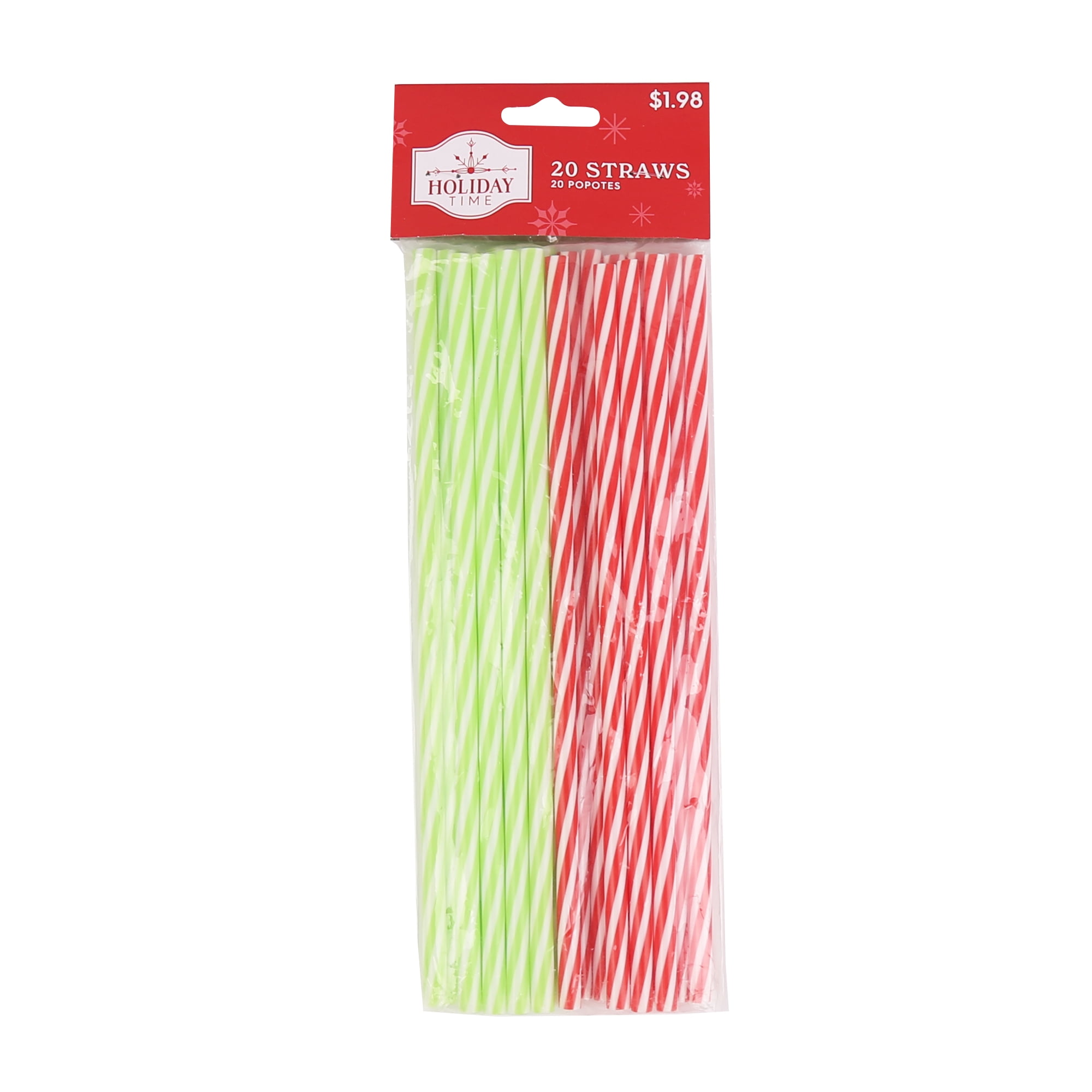 Holiday Time 20 Straw, Red  Stipes and Green Stipe Assorted in One Bag, Party, Straws
