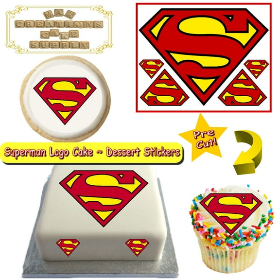 Superman Logo Large Pre Cut Edible Cake Stickers ~ Superman Birthday Theme Cake ~ Can be placed Directly on cake or Mae them stand with Gumpaste