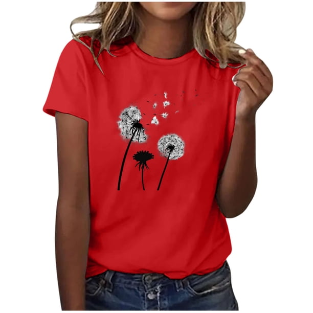 Blusas de Manga Corta para las Mujeres Divertida Impresión Cuello Redondo Camiseta Vintage, Blusas de Primavera para las Mujeres