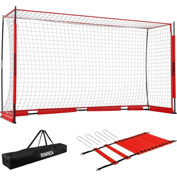 Portable Soccer Goal, Collapsible Soccer Goal Net Metal Base, Quick Setup Soccer Training Equipment with 1 Carry Bag, 1 Agility Ladder, 4 Ground Nails