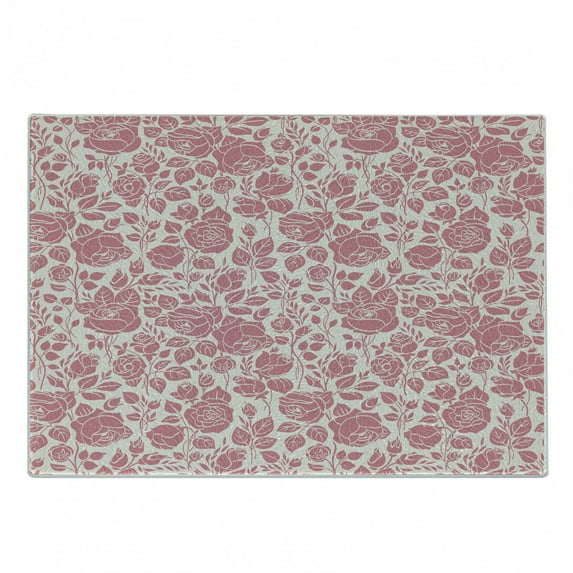 Coral Cutting Board, Vintage Pattern with Roses Gardening Plants Classical Feminine Composition, Decorative Tempered Glass Cutting and Serving Board, Small Size, Dark Coral Coconut, by Ambesonne