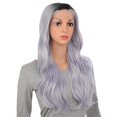 thumbnail image 2 of Onedor 24 Inch Synthetic Curly Lace Front Wig - Glueless Middle Part Dark Root Wigs for Women (Silver), 2 of 7