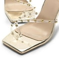 thumbnail image 3 of FSJ Women Open Square Toe Clear Strap Gladiator Sandals Studded Cross Strap Stiletto High Heels Sexy Cocktail Party Prom Shoes Size 8 Gold, 3 of 5