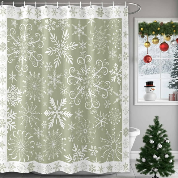 Shower Curtain 36"W x 78"L Christmas Winter Snowflakes Sage Green Art Fabric Shower Curtains Set with Hooks Water Repellent Bathroom Curtains Machine Washable Bathroom Accessories