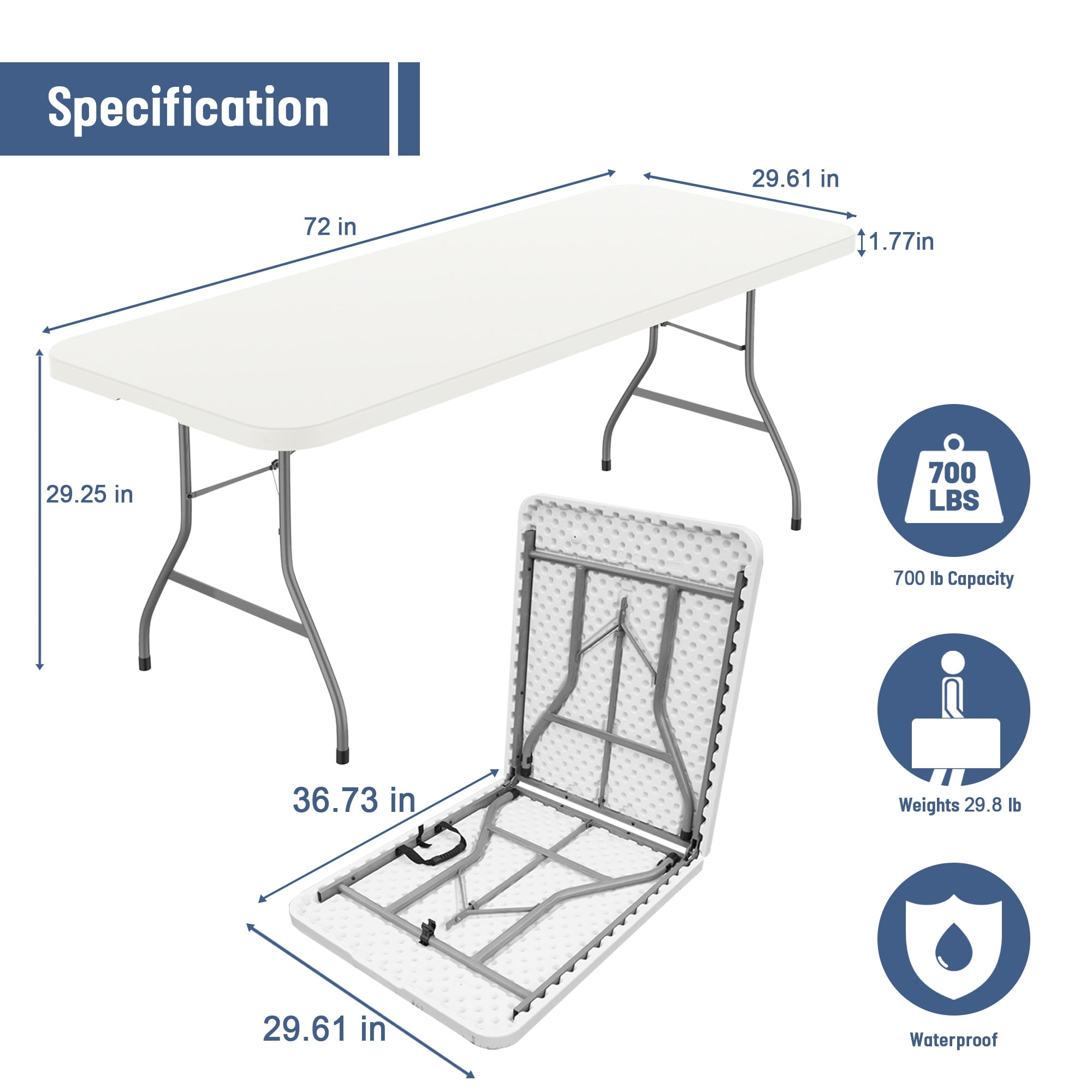 SUMKEA 6ft Rectangle Banquet Folding Table for Indoor and Outdoor, White