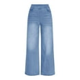 thumbnail image 4 of Tawop Ladies Jeans Elastic Waistband Relaxed Fit High Rise Wide Leg Straight Womens Jeans, 4 of 9
