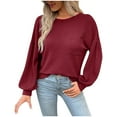 thumbnail image 1 of Timegard Hauts pour Femmes Col Rond Manches Longues Dos Nu Couleur Unie T-Shirts Automne Habillé Décontracté Ample Hauts, 1 of 6