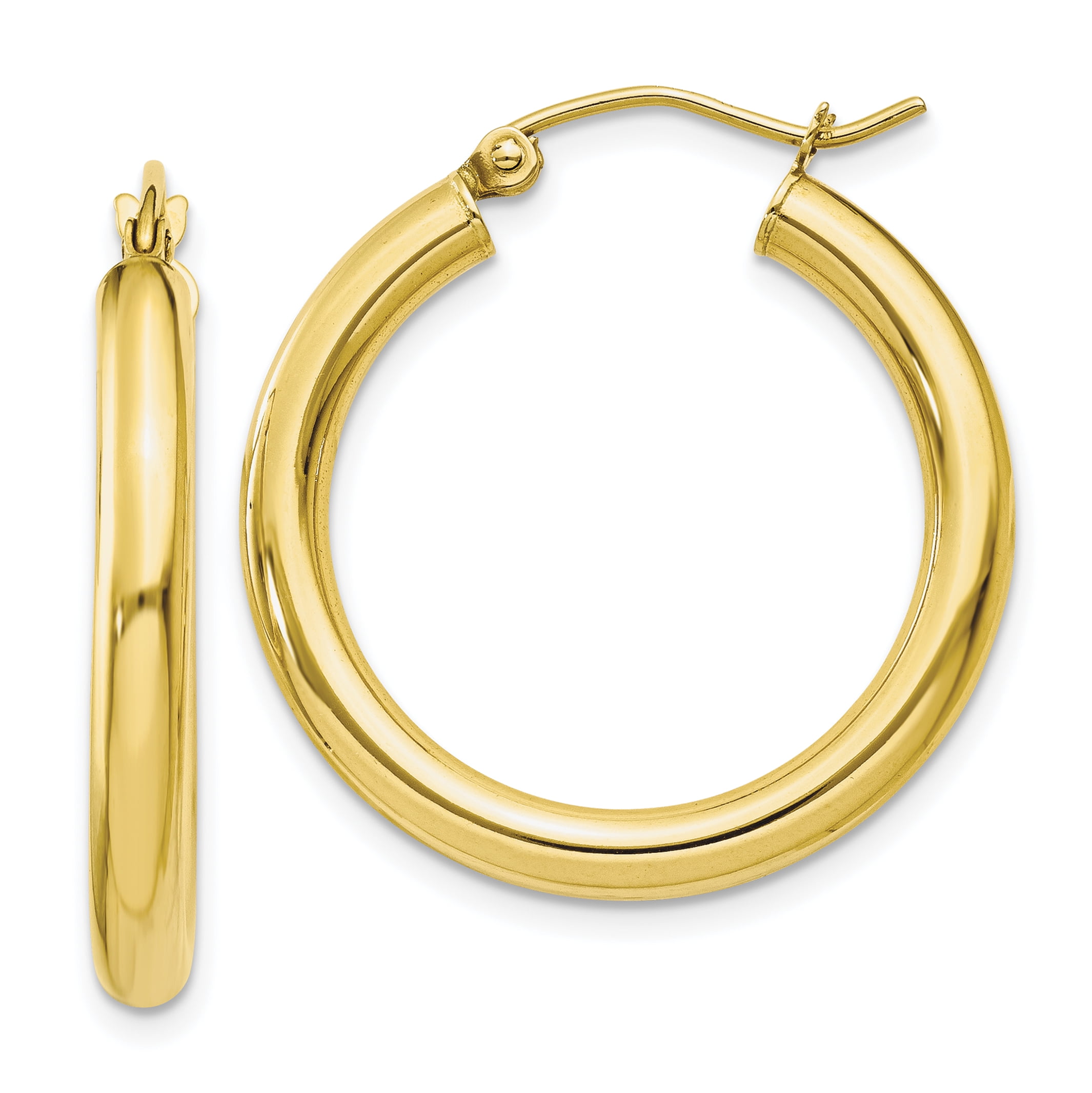 3mm x 20mm Solid 14k White Gold Square Tube Hoop Earrings