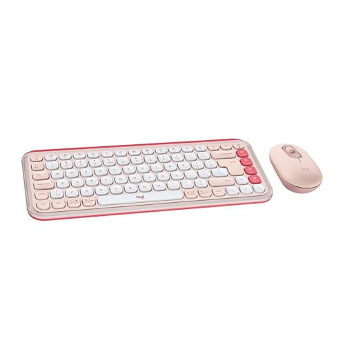 Open Box Logitech POP ICON Combo Bluetooth Keyboard and Mouse Combo Keys Buttons- ROSE