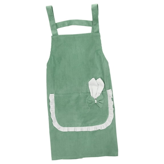 Unique Bargains Women Kitchen Apron with Pockets H Shoulder Corduroy Apron for Cooking Baking for Men Women Green