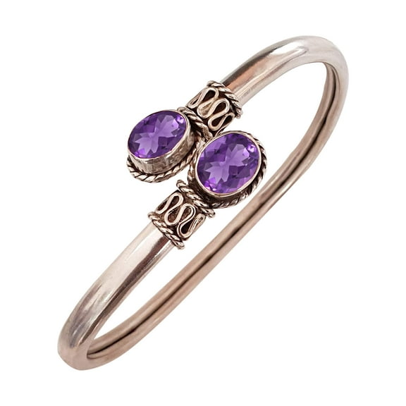 925 Sterling Silver Cuff Bracelet for Women, Purple Amethyst Gemstone Fashion Jewelry, Handmade Modern Bracelet, Designer Bracelets for Gifts