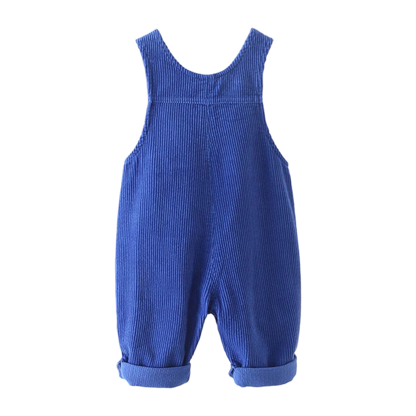 Ulitacool Boys Rompers 6-12 Months Round Neck Corduroy Onesies Overall With Adjustable Straps And Convenient Snap Closure Sleeveless Jumpsuit Retro Clothes Blue