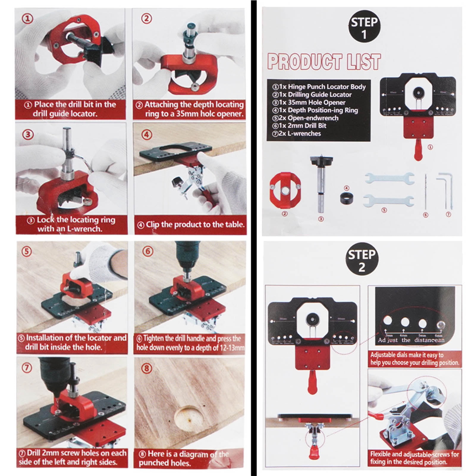 Rupoun 35mm Hinge Jig Drilling Hole Puncher Concealed Guide Locator Tool Aluminum Alloy 1.38 inches