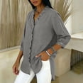 thumbnail image 4 of Women's Long Sleeve Blouses Plus Size with Faux Denim V-Neck and Ruffled Three Quarter Sleeve, 4 of 5