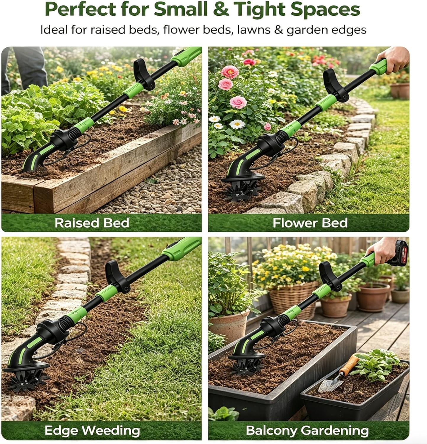 Rechargeable Cordless Tiller Cultivator with Extension Pole