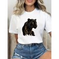 thumbnail image 1 of T-Shirt Blanc Rétro Chic pour Femmes avec Imprimé Visage de Panthère Élégant - Col Rond Décontracté, Haut à Manches Courtes, 100 % Polyester, Lavable en Machine, Coupe Décontractée/chemise Imprimé Panthère/finition Brillante, 1 of 6
