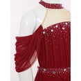 thumbnail image 4 of TiaoBug Kids Girls Figure Skating Lyrical Dance Dress Rhinestone Mesh Skirted Leotard Ballet Modern Ballroom Dancewear Burgundy 8, 4 of 7