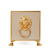 Jaye's Studio Decorative Planter and Cachepot, Rectangular, Gold Trim & Finish, Lion’s Head, Hand Coated Metal, Outdoor Garden Pot, Modern Box Design, Perfect for Decor, 6x12 (Taupe)
