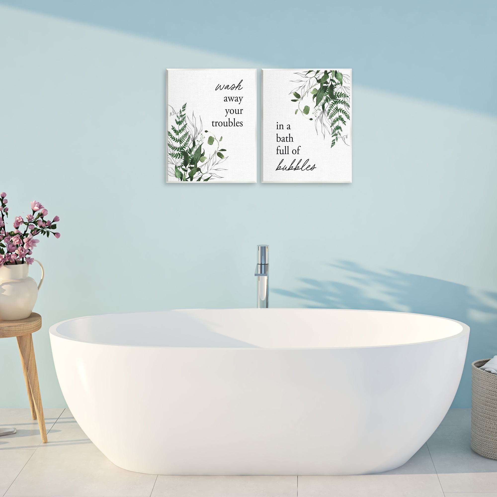 Bubble Bath with Forest Foliage 2 Piece Wall Plaque Art Set, design by Lettered and Lined