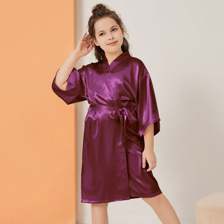 2DXuixsh Girls' Pajama Sets Robes Satin Pajama Set Silk Nightgown