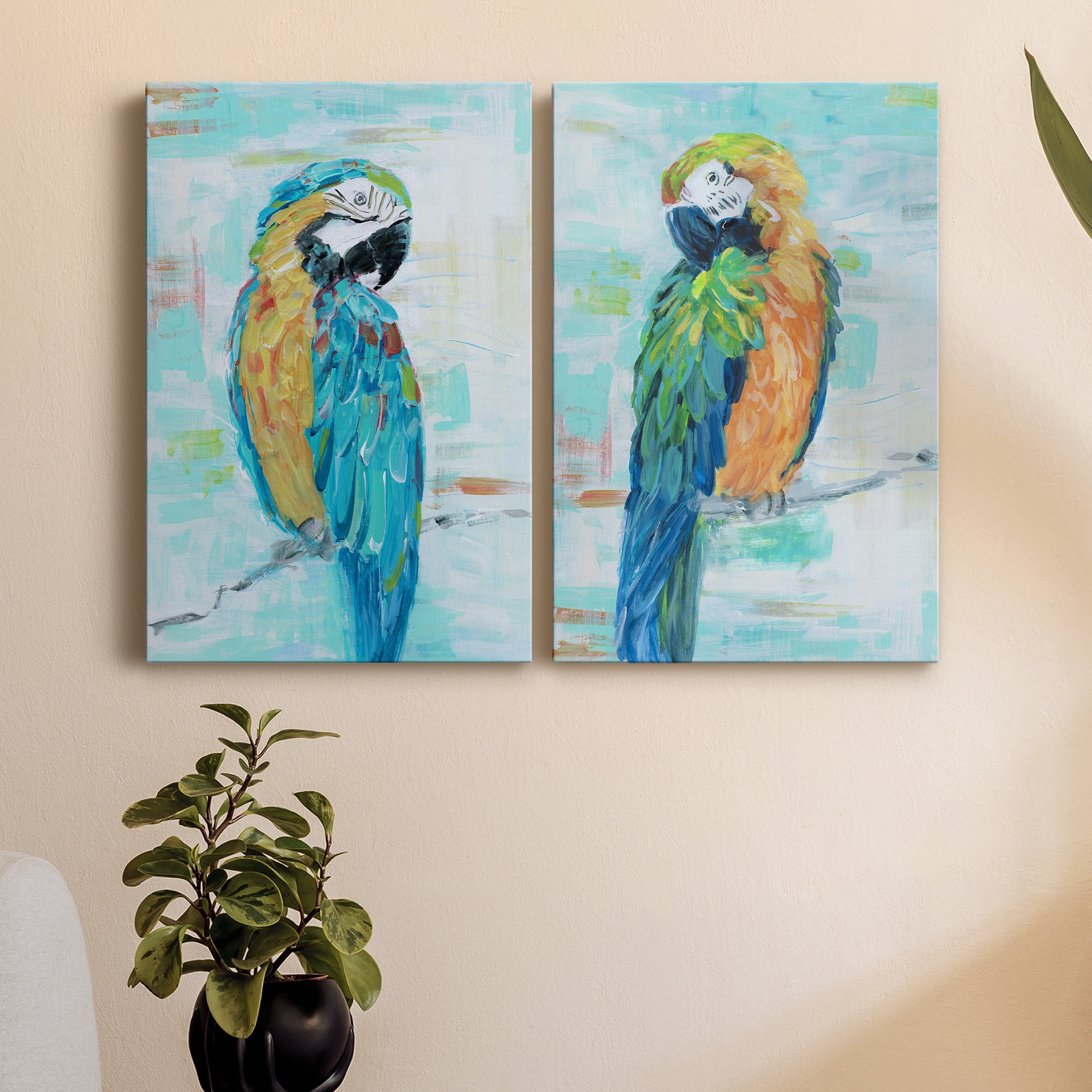 Island Parrot I Premium Gallery Wrapped Canvas - Ready to Hang - Set of 2 - 24 x 36 Each