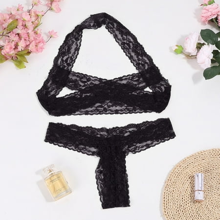 

〖Roliyen〗Thongs For Women Floral Print Thong Lace 2Pc Ladies Lace Lingerie Set Suit Lingerie Underwear Fashion +