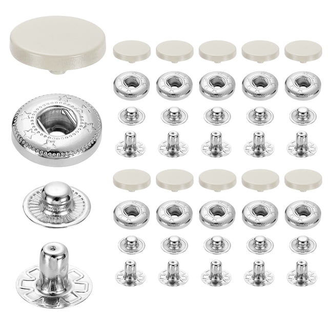 20 Set Snap Fasteners, 15mm #831 Zinc Alloy Press Studs Buttons, Beige